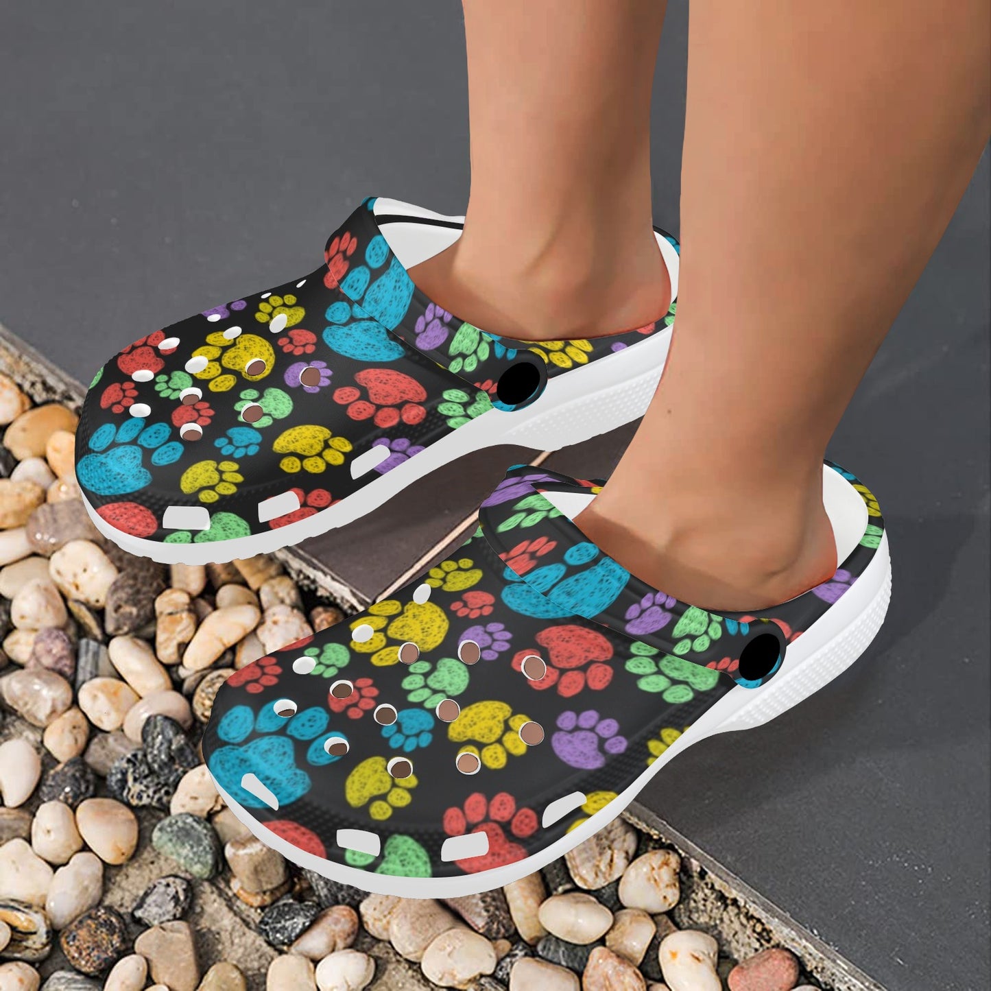 Paw Colorful Print Unisex Clogs Shoes