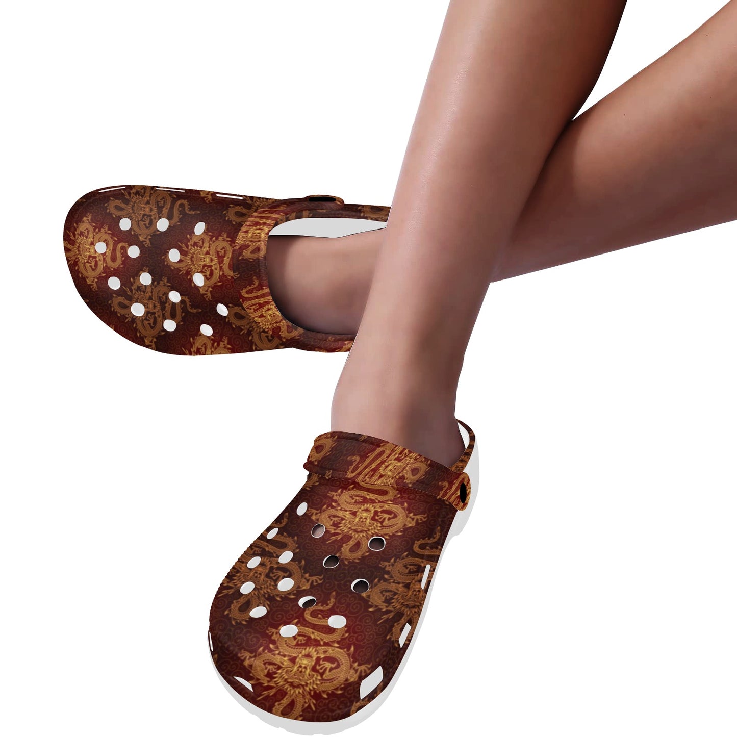 Chinese Dragons Gold Design Unisex Clogs Shoes
