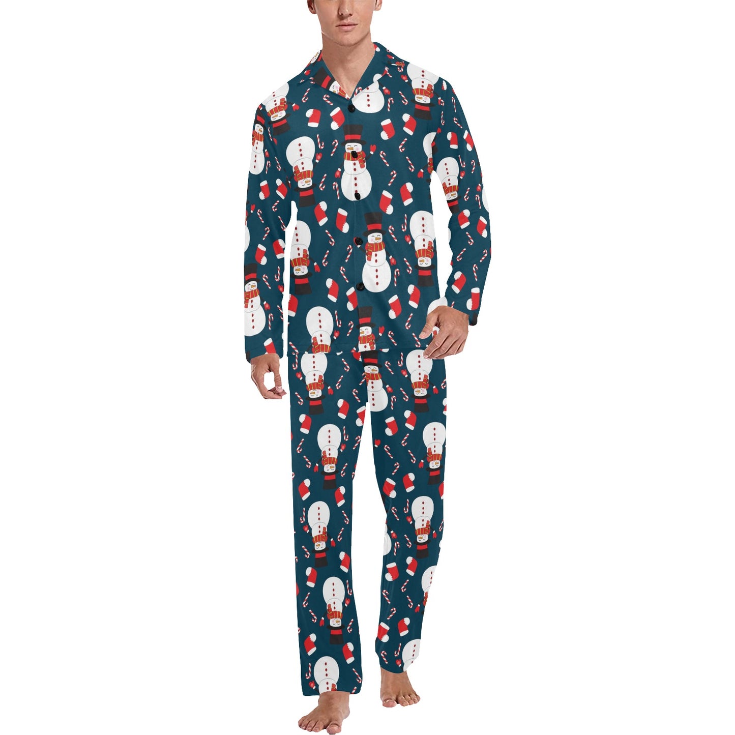 Snowman Print Design LKS301 Men's Long Pajama Set