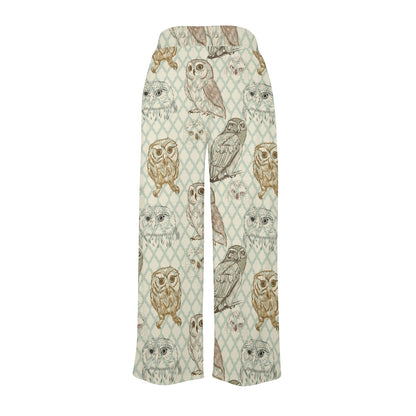 Owl Pattern Print Design A03 Women's Wide Leg Lounge Pants