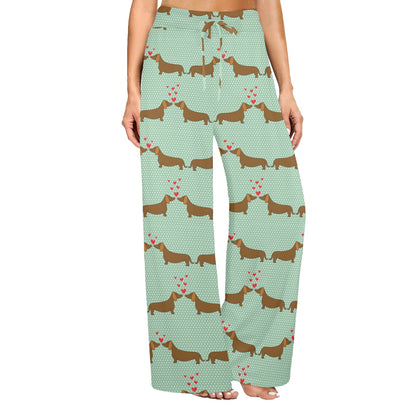 Dachshund Pattern Print Design 02 Women's Wide Leg Lounge Pants