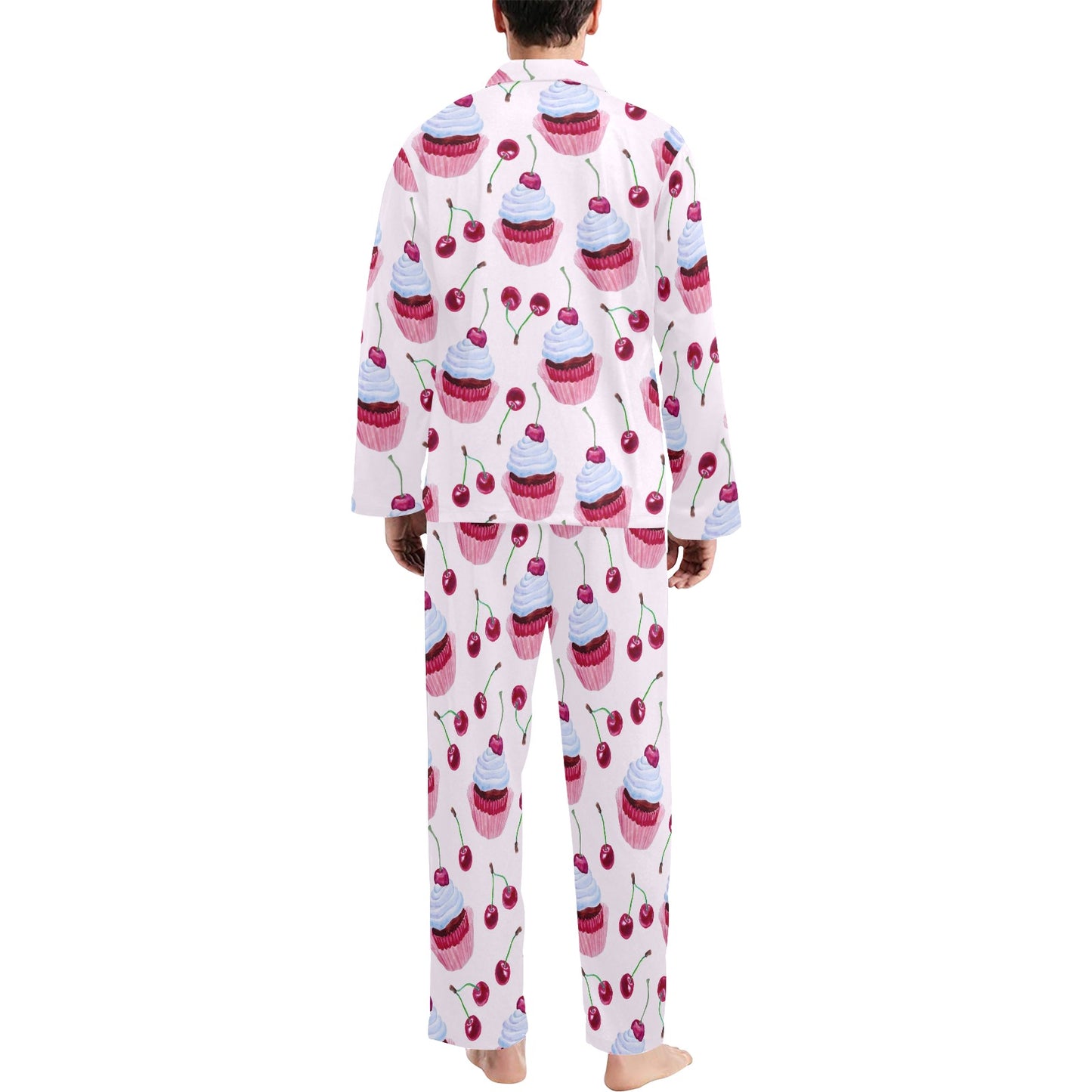 Cherry Cupcake Pink Pattern Men's Long Pajama Set