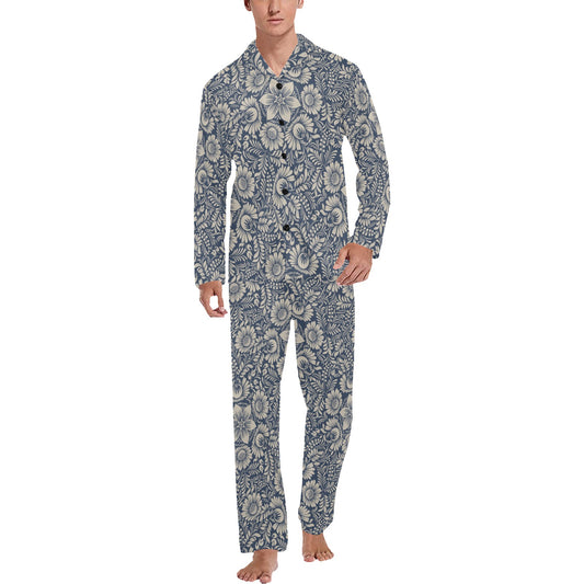 Elegant Floral Print Pattern Men's Long Pajama Set