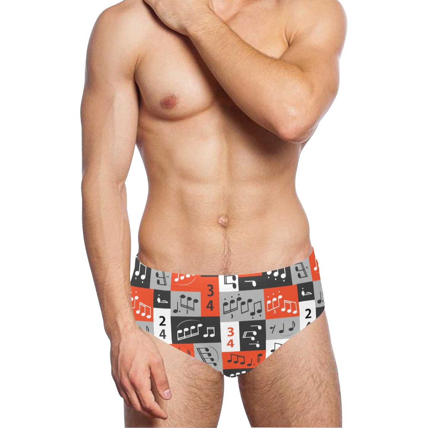 Music Note Design Themed Print Men's Swimming Briefs