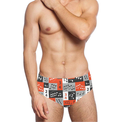 Music Note Design Themed Print Men's Swimming Briefs