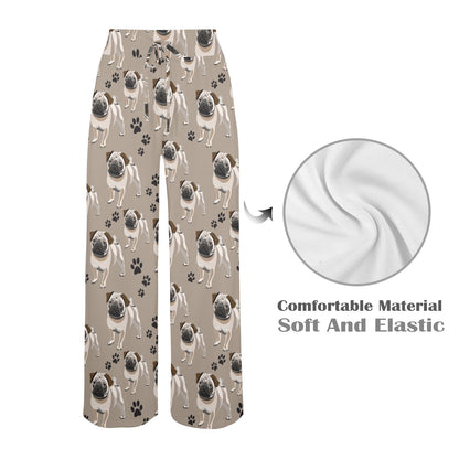 Pug Pattern Print Design A04 Women's Wide Leg Lounge Pants