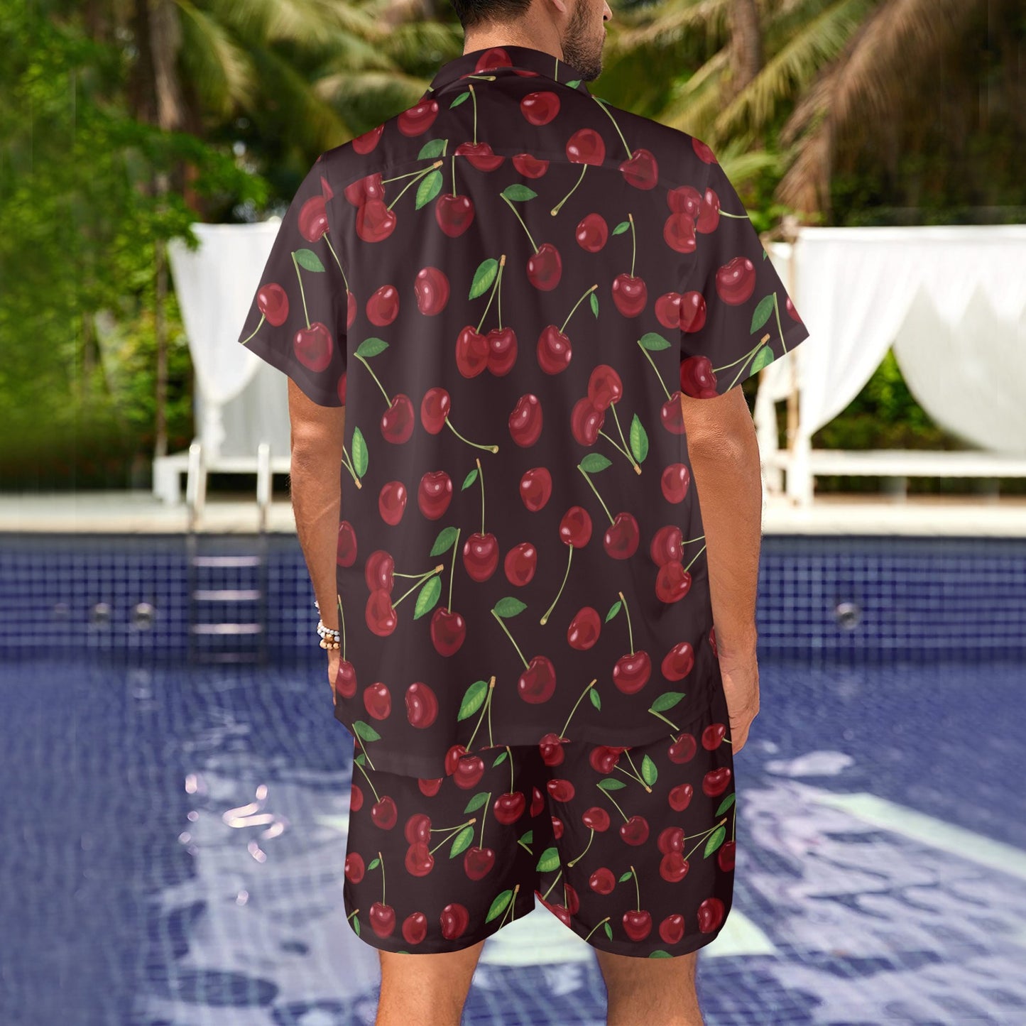 Cherry Fresh Pattern Men's Beach Shirt and Shorts Set