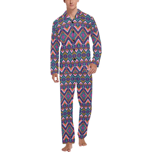 Indian Navajo Pink Themed Design Print Men's Long Pajama Set