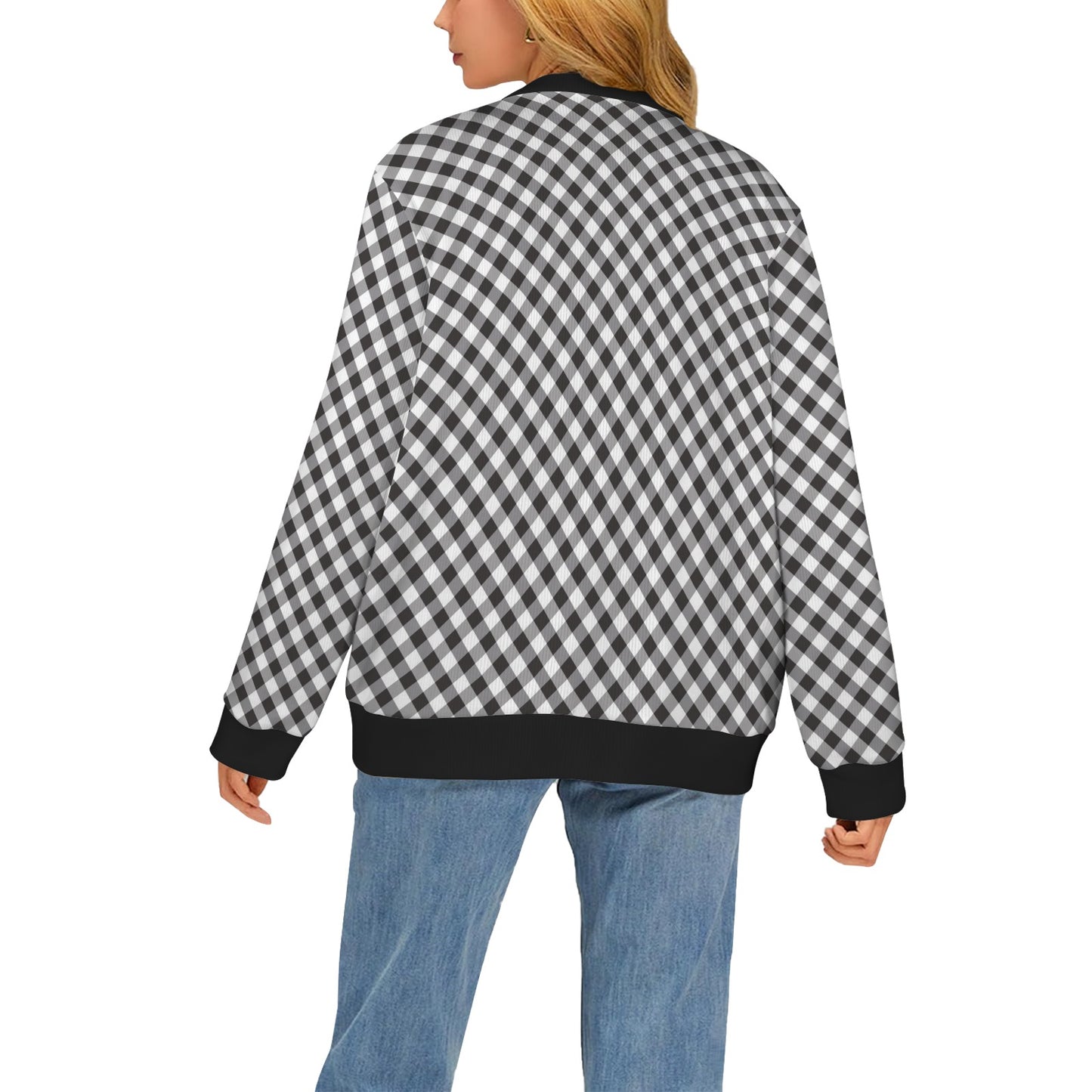 Gingham Print Design LKS402 Women's Cardigan