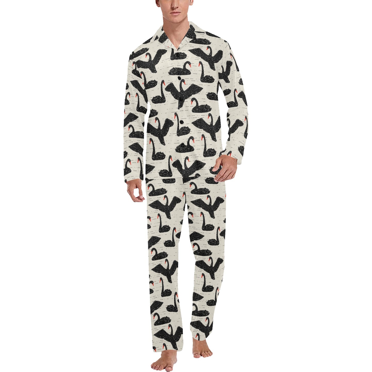 Swan Print Design LKS402 Men's Long Pajama Set