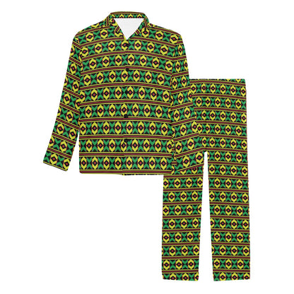 African Geometric Print Pattern Men's Long Pajama Set