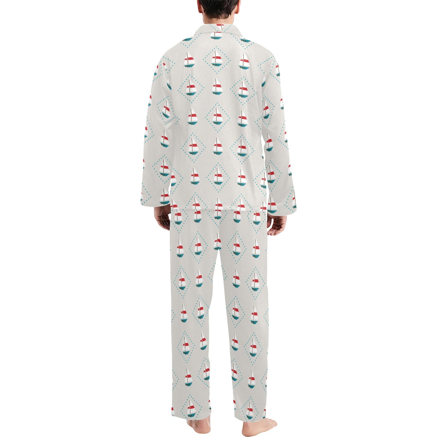 Sailboat Print Design LKS301 Men's Long Pajama Set