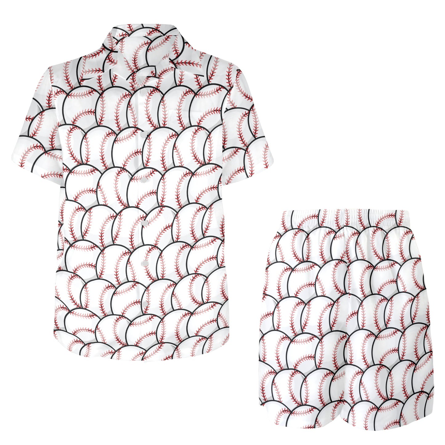 Baseball Pattern Men's Beach Shirt and Shorts Set