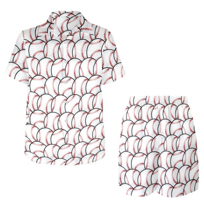 Baseball Pattern Men's Beach Shirt and Shorts Set