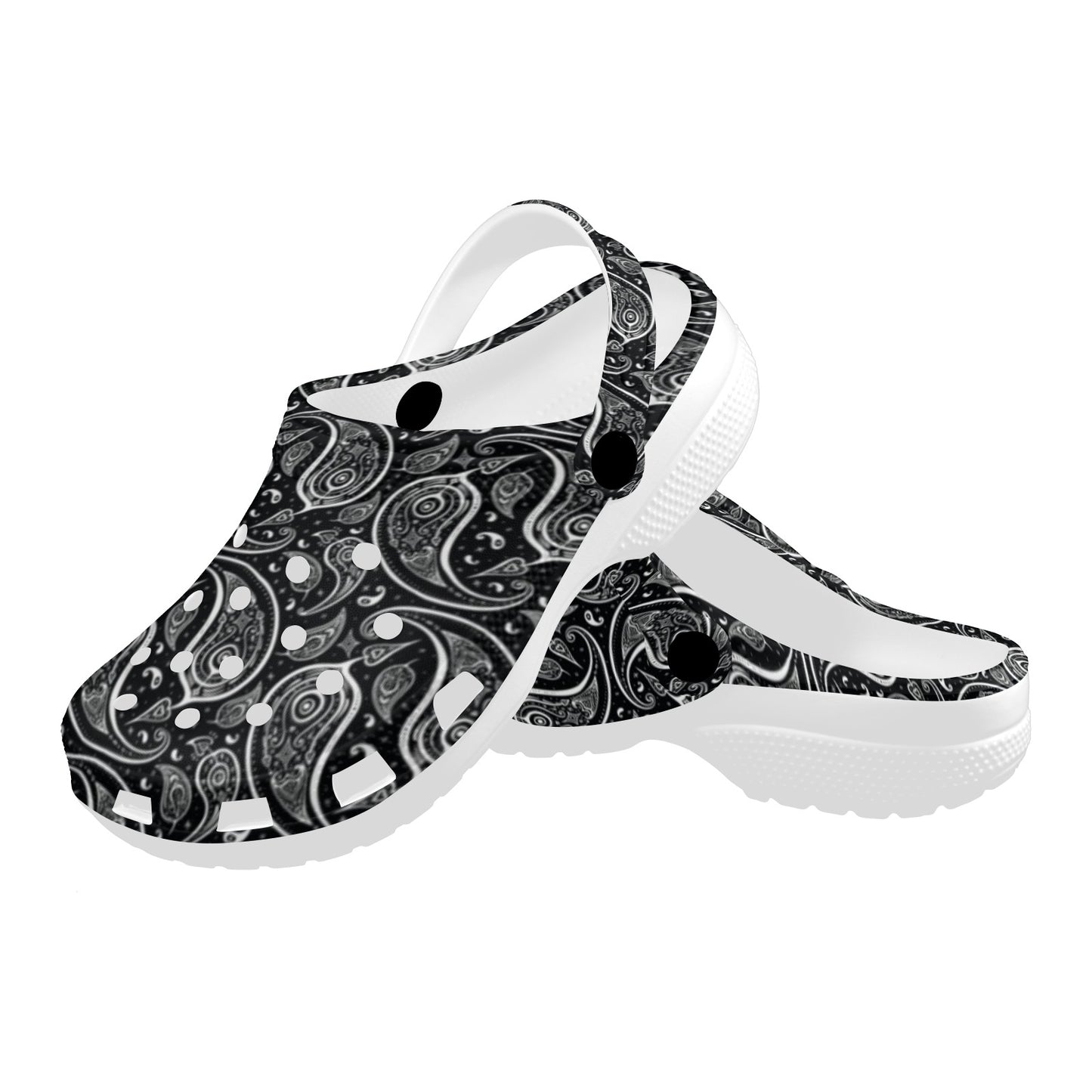 Paisley Black Design Print Unisex Clogs Shoes