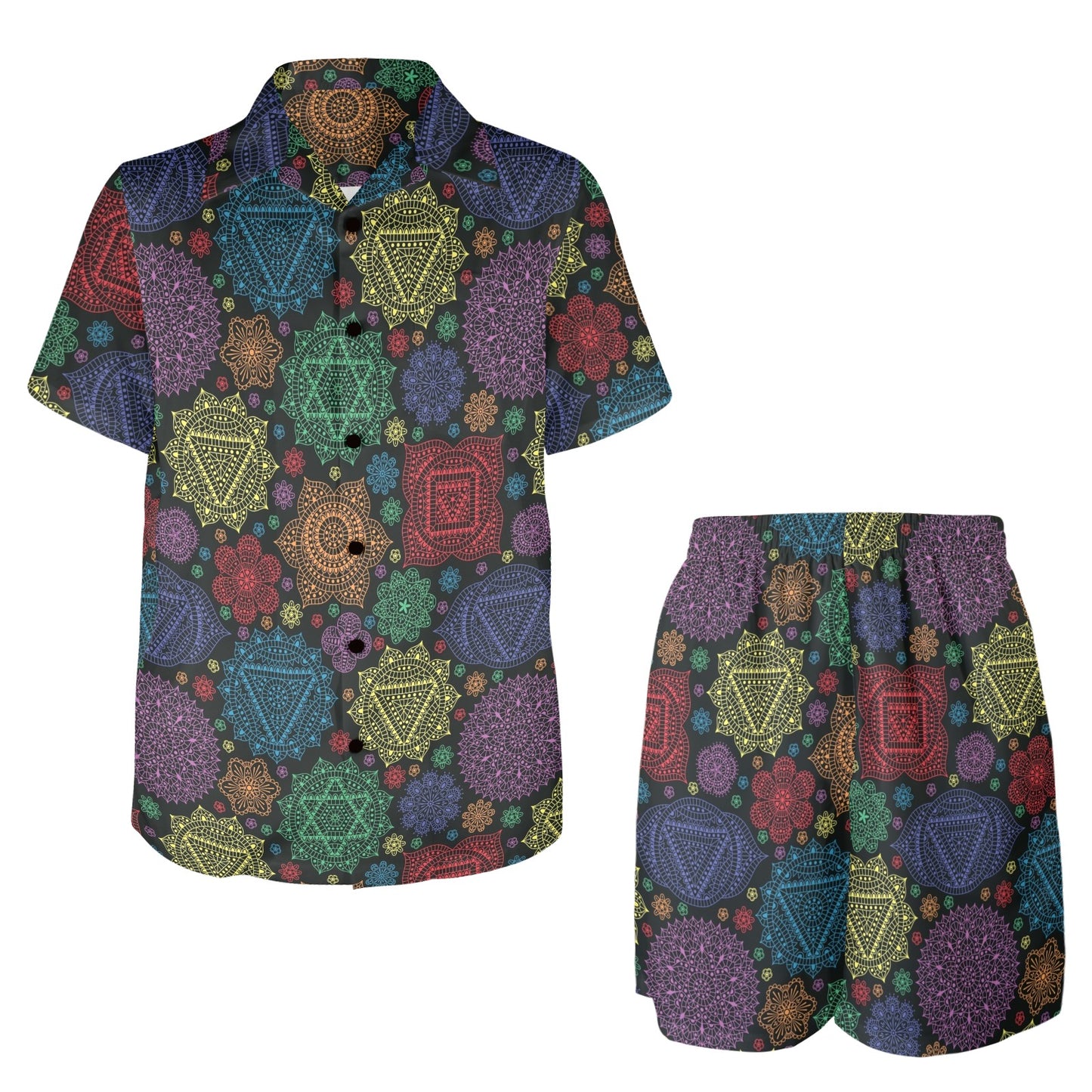 Chakra Mandala Print Pattern Men's Beach Shirt and Shorts Set