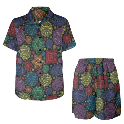 Chakra Mandala Print Pattern Men's Beach Shirt and Shorts Set