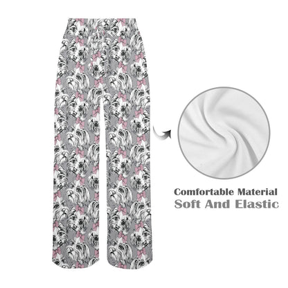 Maltese Pattern Print Design 01 Women's Wide Leg Lounge Pants