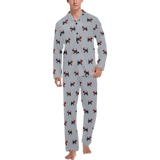 Scottish Christmas Themed Terriers Print Design LKS3018 Men's Long Pajama Set