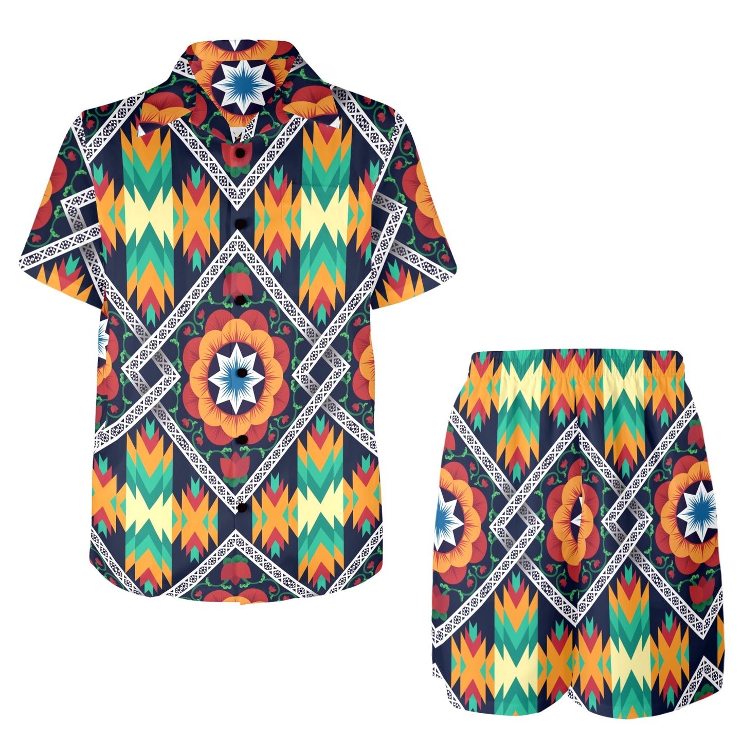 African Kente Men's Beach Shirt and Shorts Set