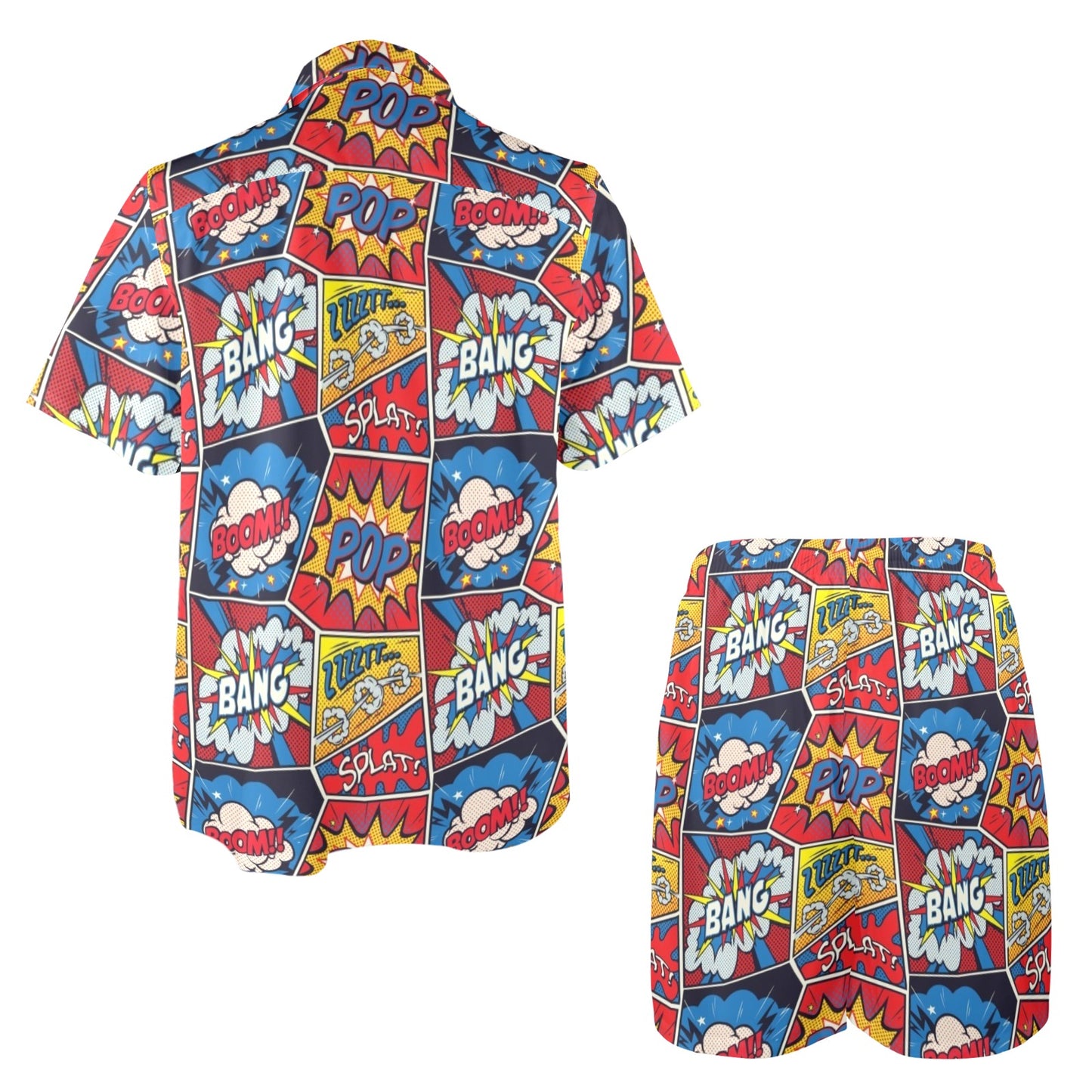 Comic Book Pattern Print Design 03 Men's Beach Shirt and Shorts Set