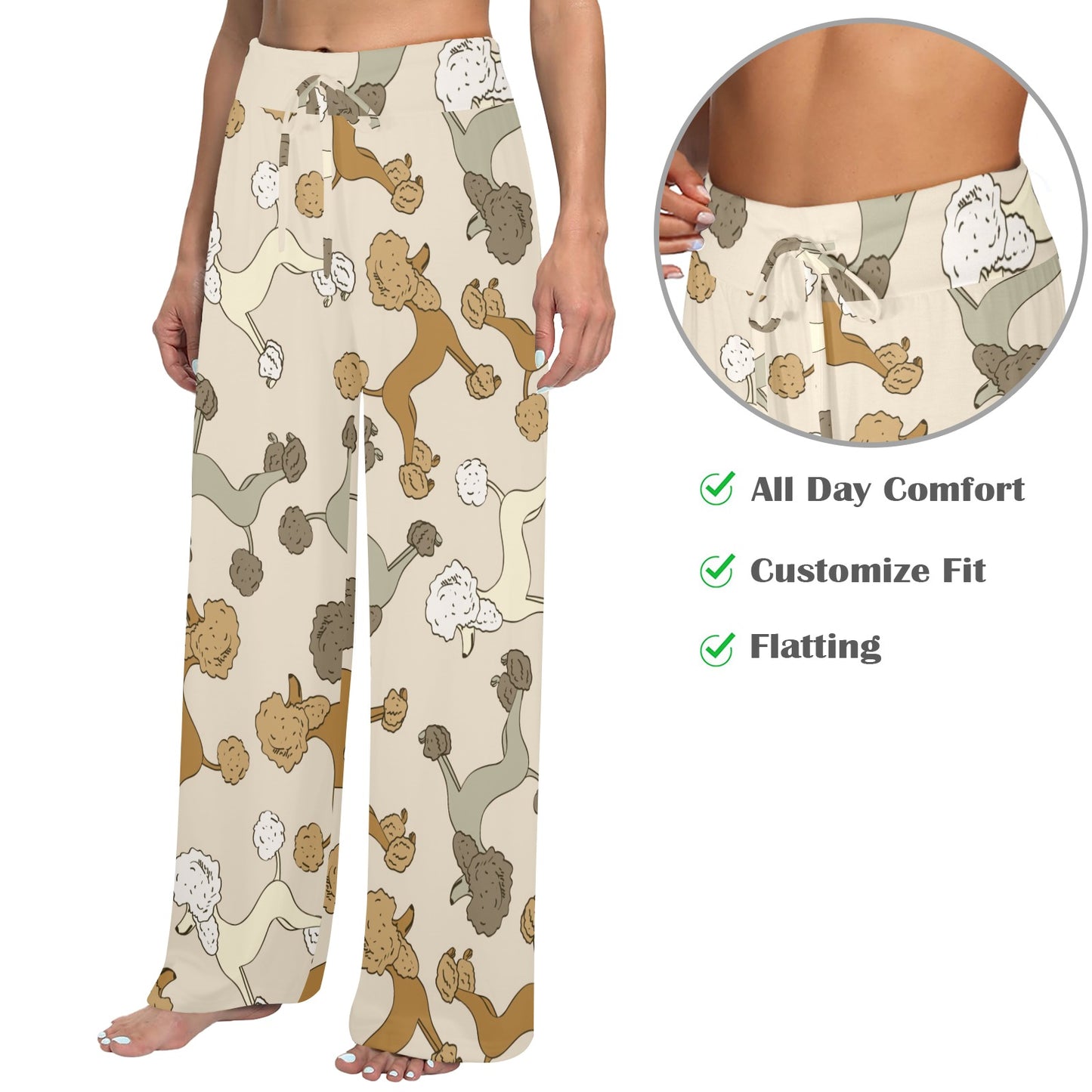 Poodle Pattern Print Design A01 Women's Wide Leg Lounge Pants