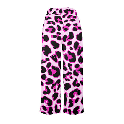 Pink Leopard Print Women's Wide Leg Lounge Pants