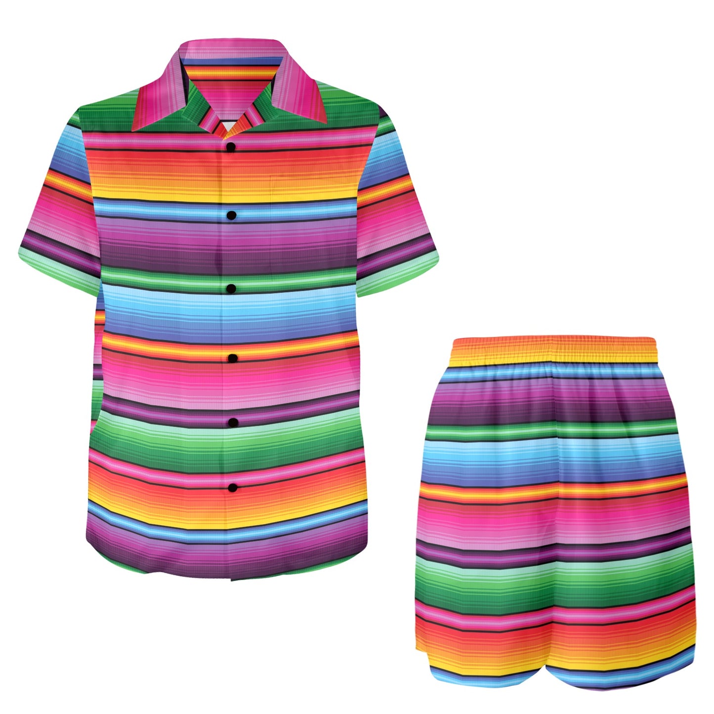 Mexican Blanket Colorful Print Pattern Men's Beach Shirt and Shorts Set