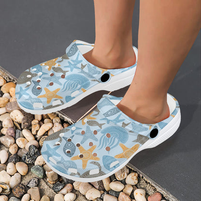 Polynesian Jellyfish Turtle Print Unisex Clogs Shoes