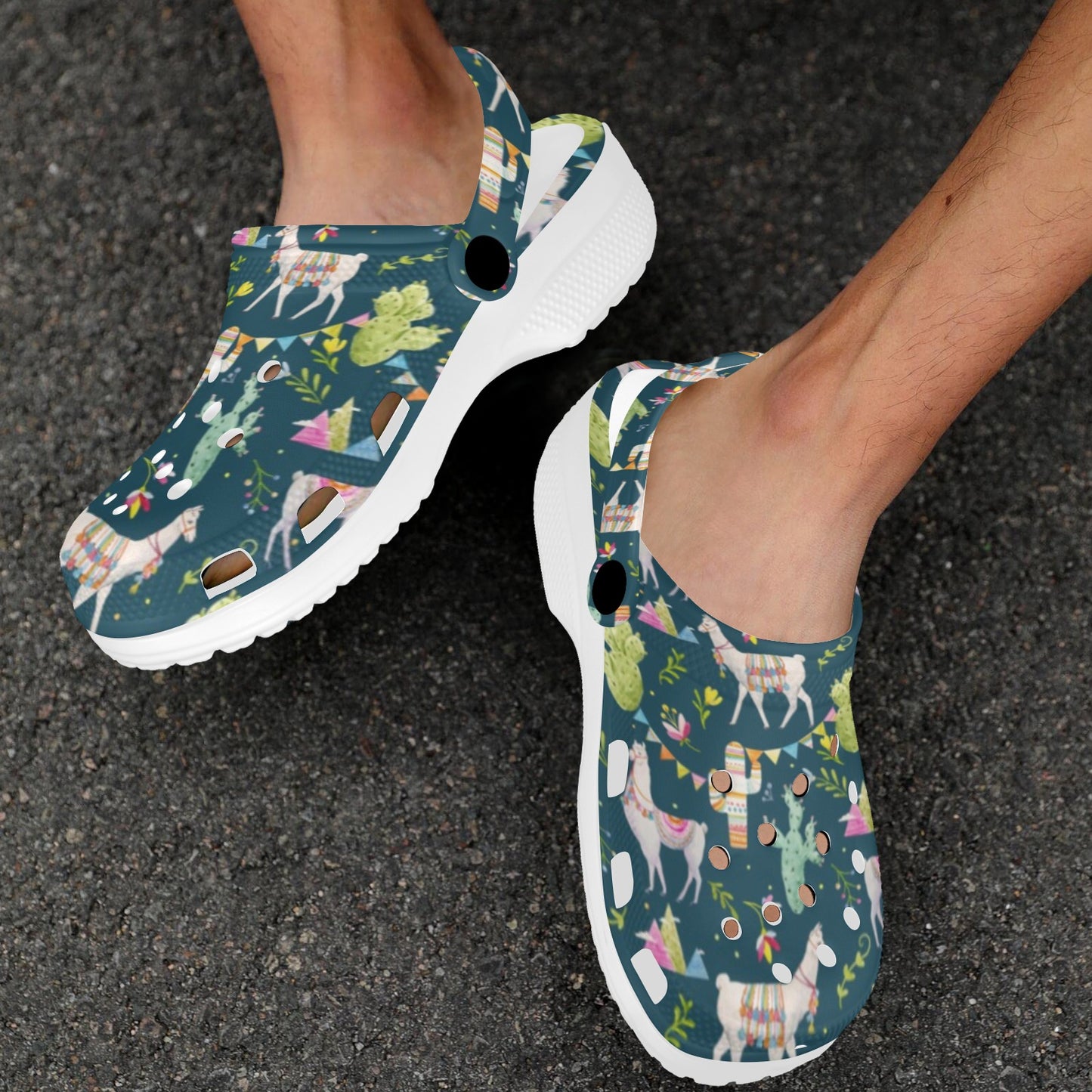 Llama with Cactus Design Print Unisex Clogs Shoes