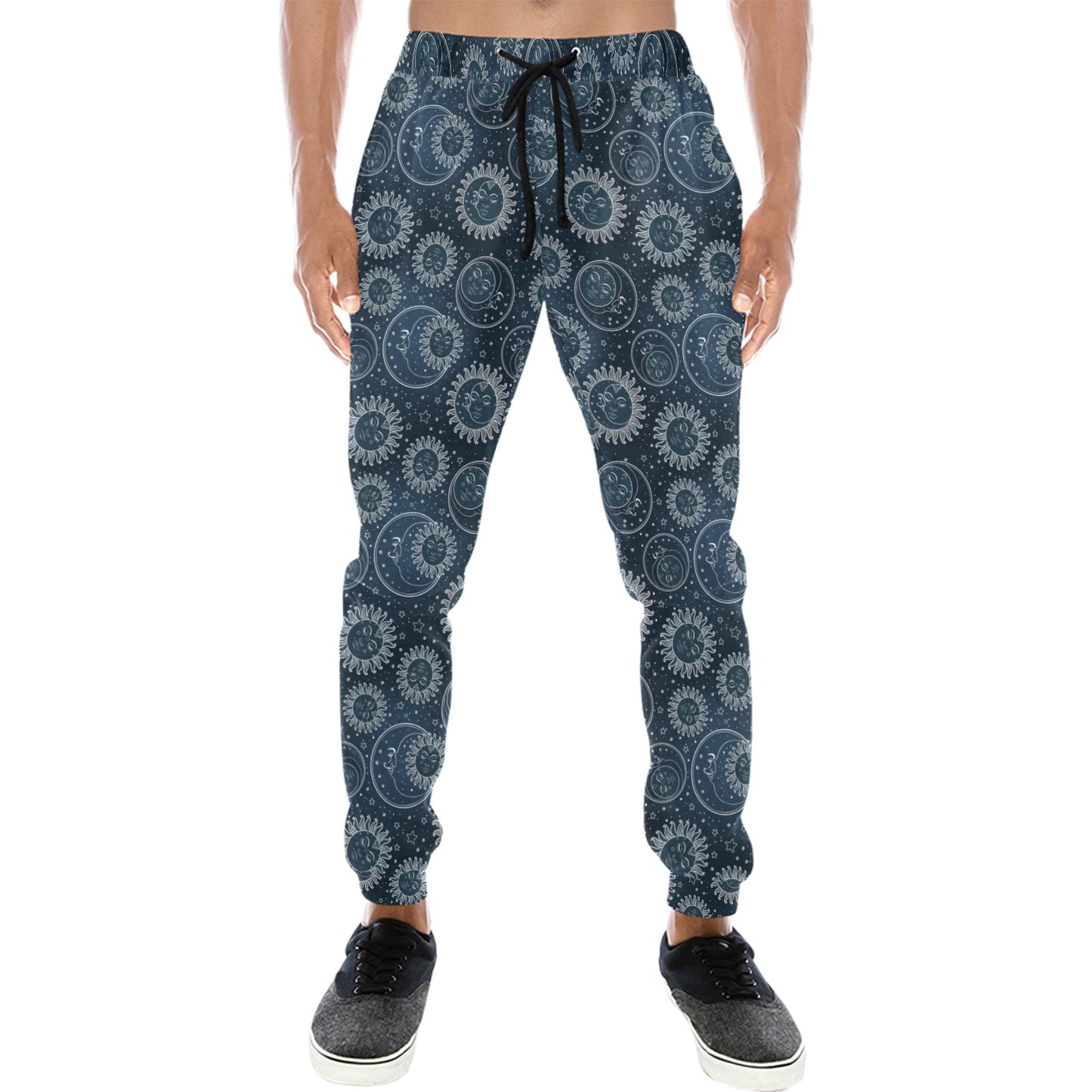 Sun Moon Tattoo Design Themed Print Men's Sweatpants