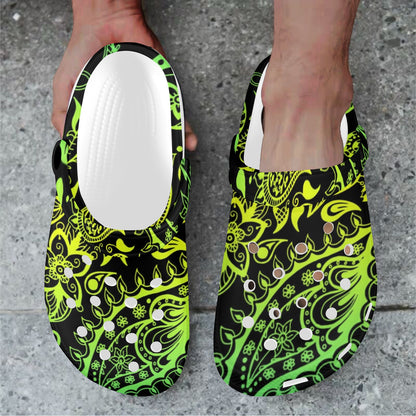 Paisley Green Design Print Unisex Clogs Shoes