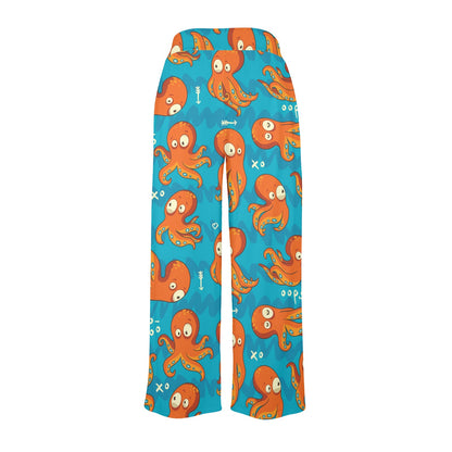 Octopus Pattern Print Design A02 Women's Wide Leg Lounge Pants