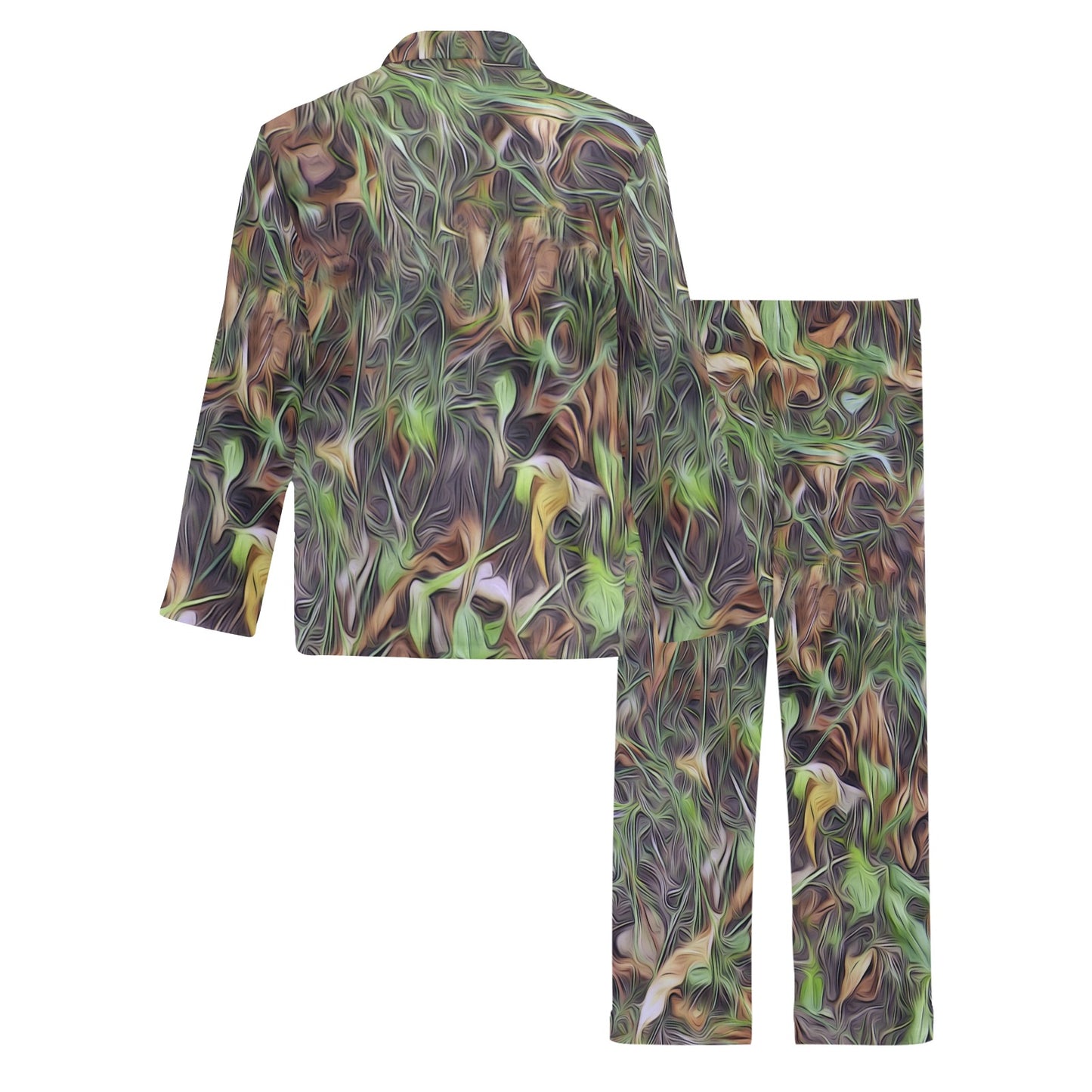 Camouflage Realistic Tree Print Men's Long Pajama Set