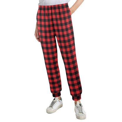 Red Black Buffalo Tartan Plaid Pattern Women's Casual Track Pants