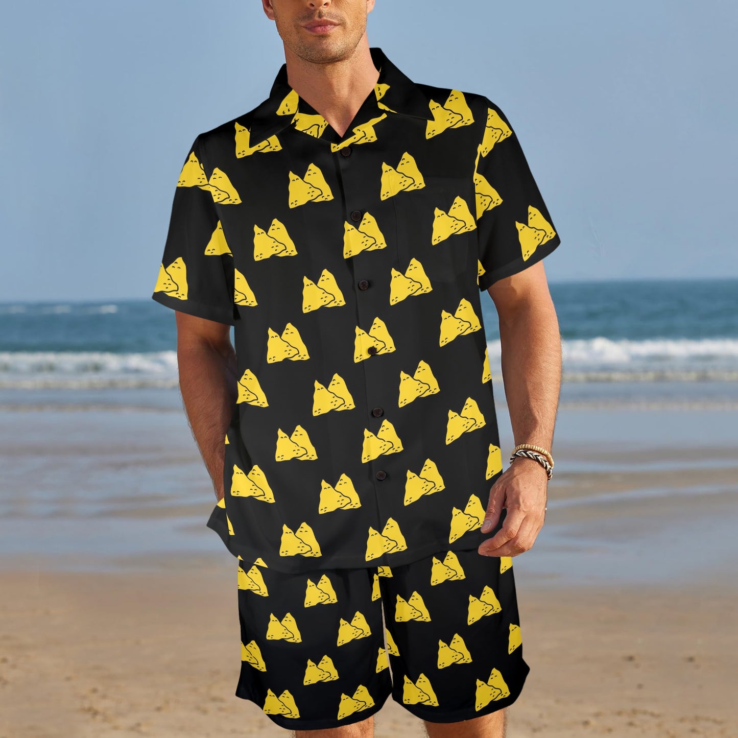 Nachos Pattern Print Design A02 Men's Beach Shirt and Shorts Set