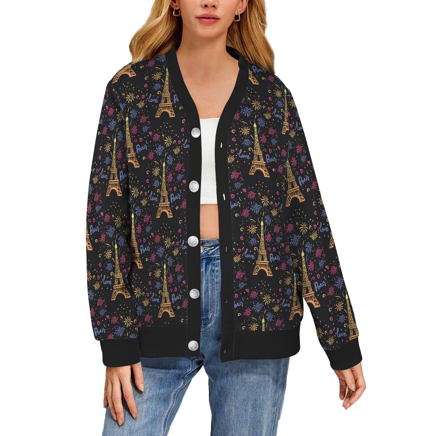 Eiffel Tower Love Paris Print Women's Cardigan