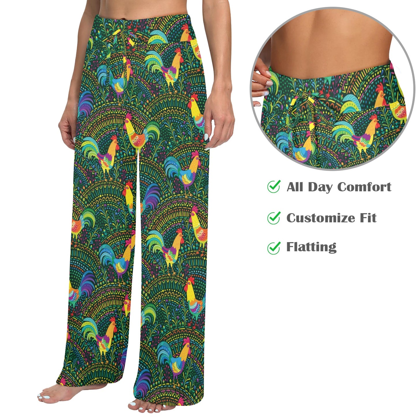 Rooster Pattern Print Design A01 Women's Wide Leg Lounge Pants