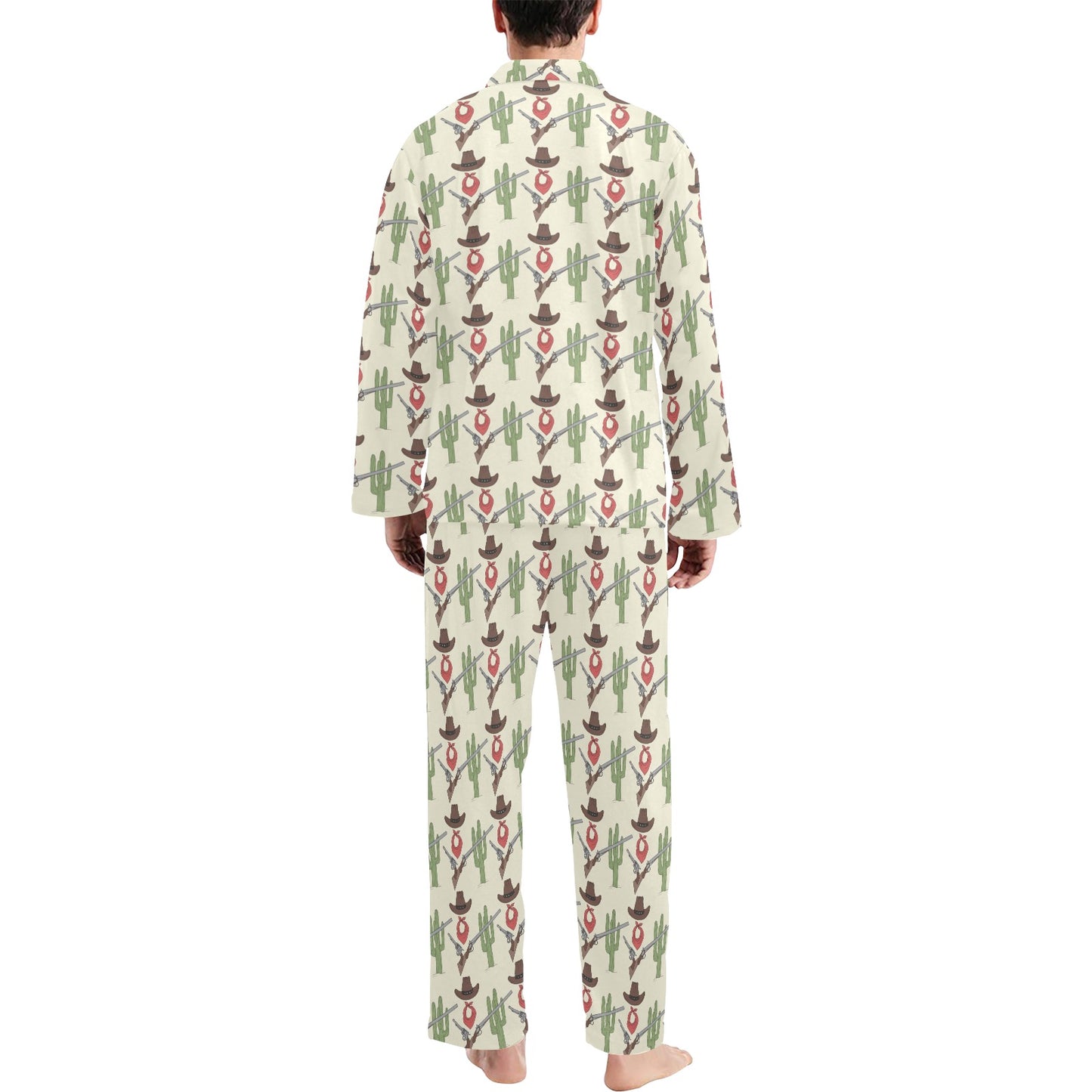 Western Cowboy Print Men's Long Pajama Set