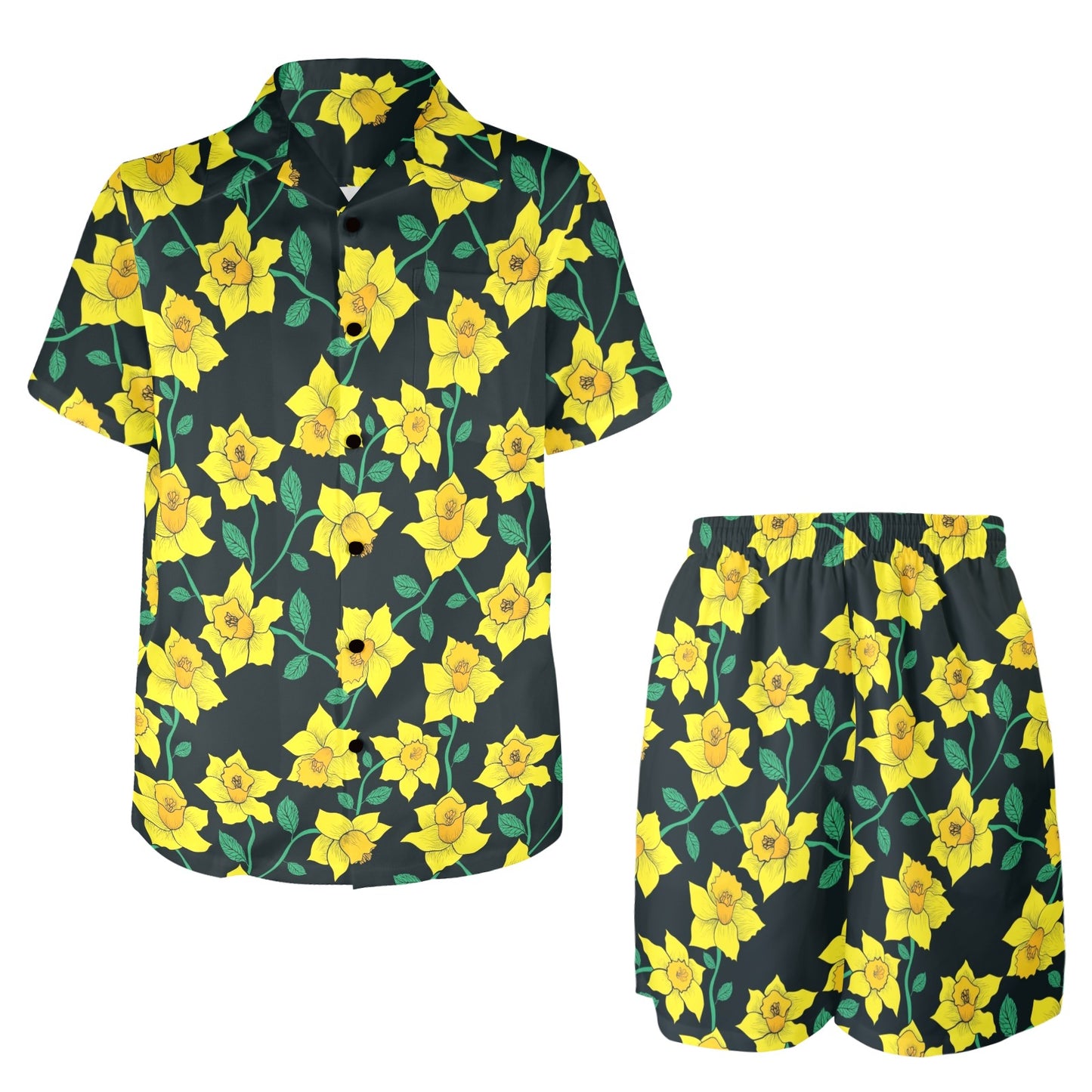 Daffodils Pattern Print Design DF03 Men's Beach Shirt and Shorts Set