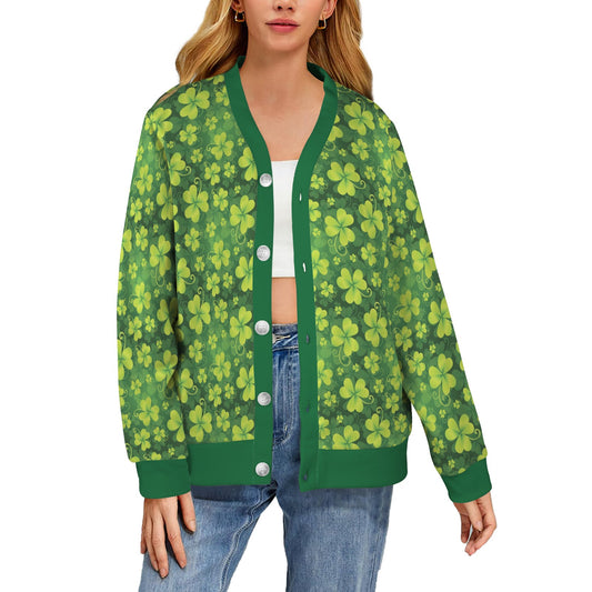 Shamrock Clover Print Women's Cardigan