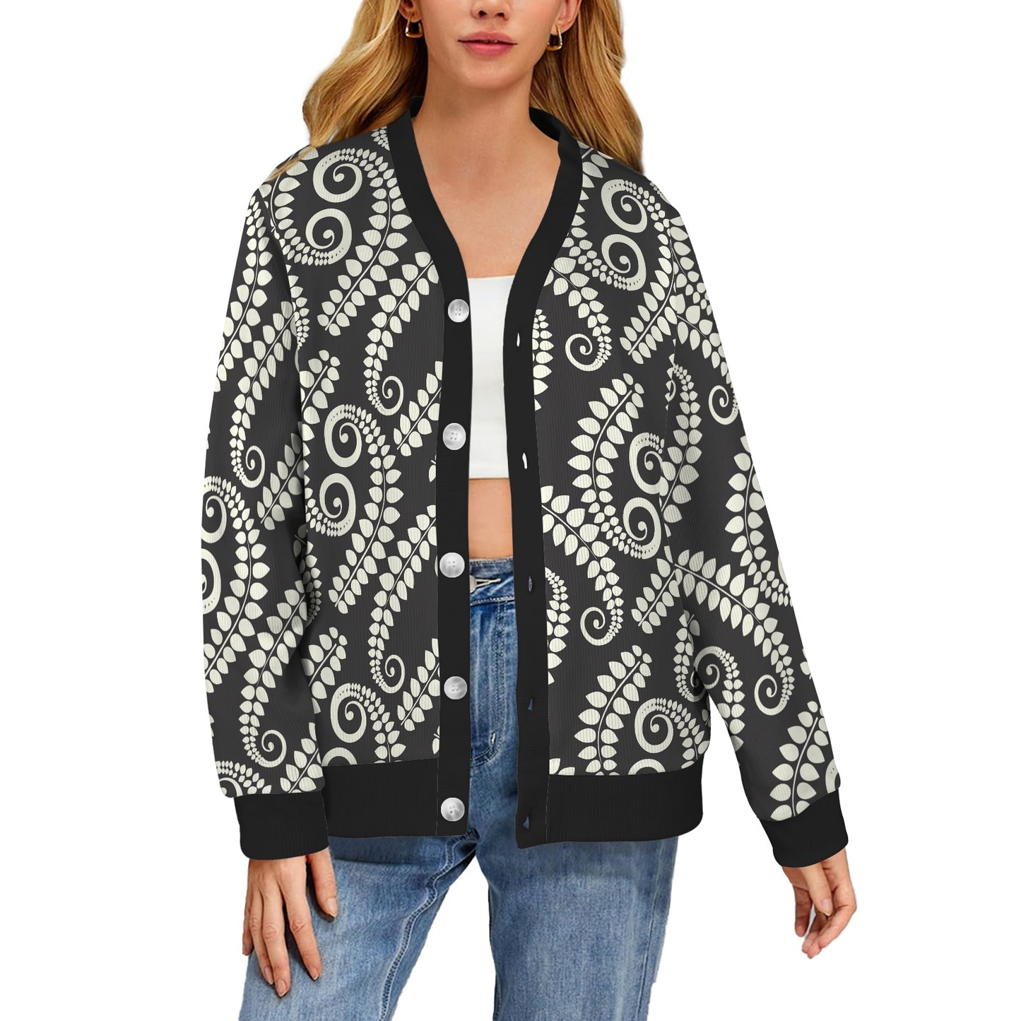 Fern Leave Print Pattern Women's Cardigan