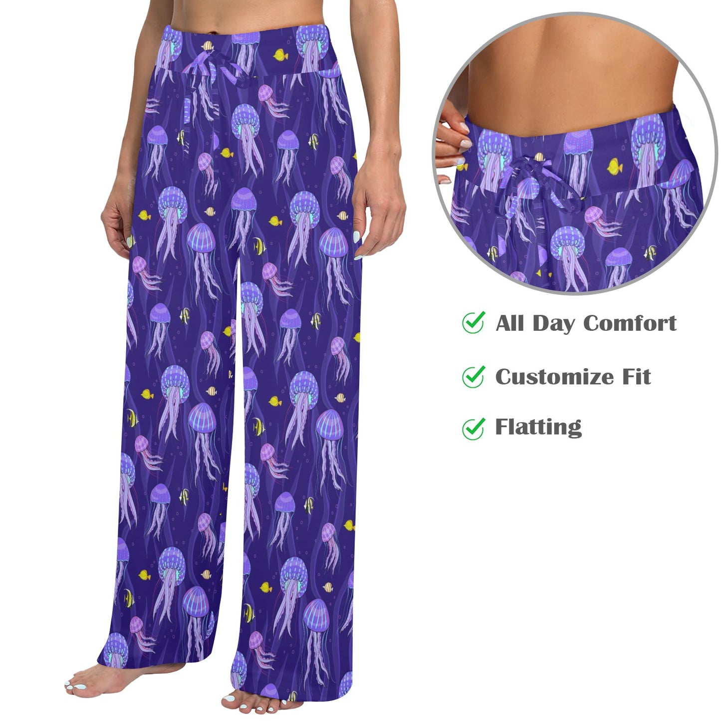 Jellyfish Style Print Women's Wide Leg Lounge Pants