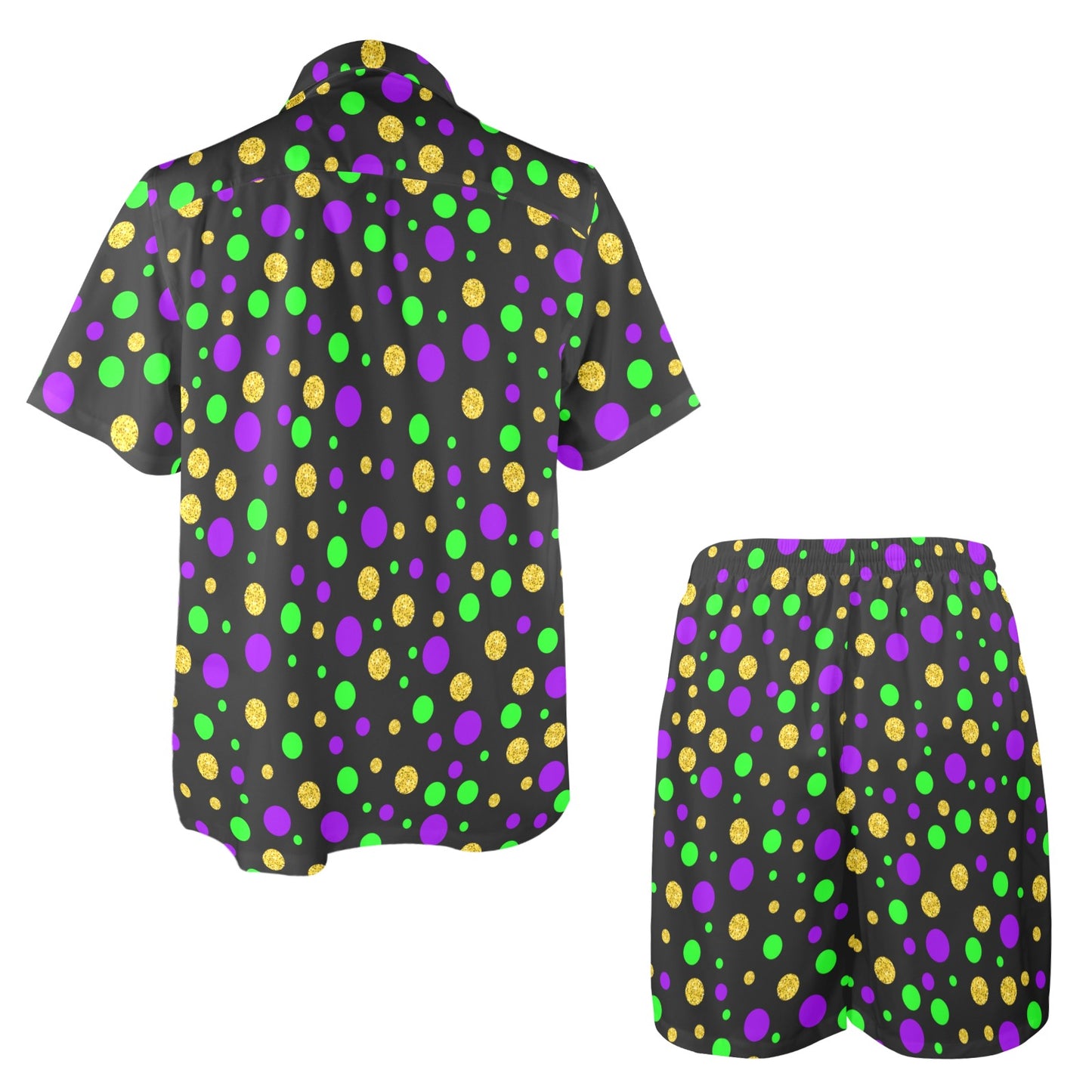 Mardi Gras Pattern Print Design 07 Men's Beach Shirt and Shorts Set