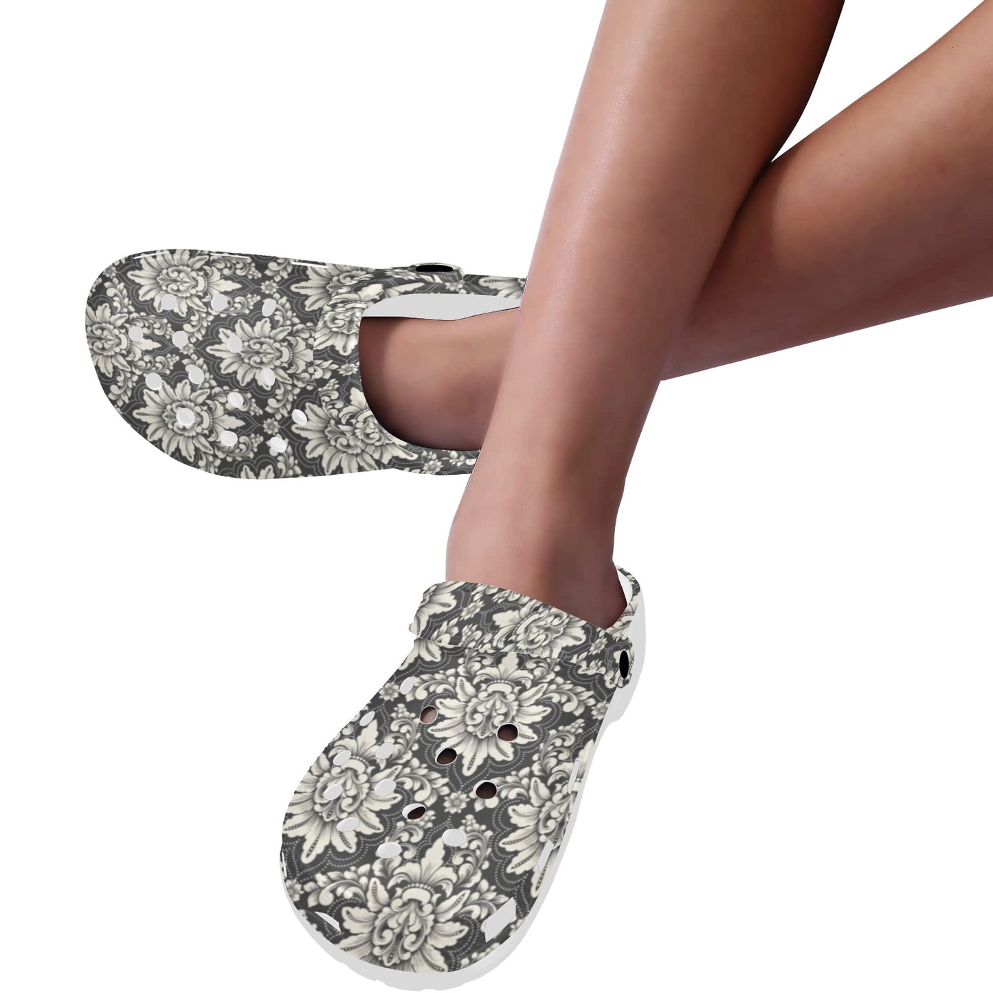 Damask Elegant Print Pattern Unisex Clogs Shoes