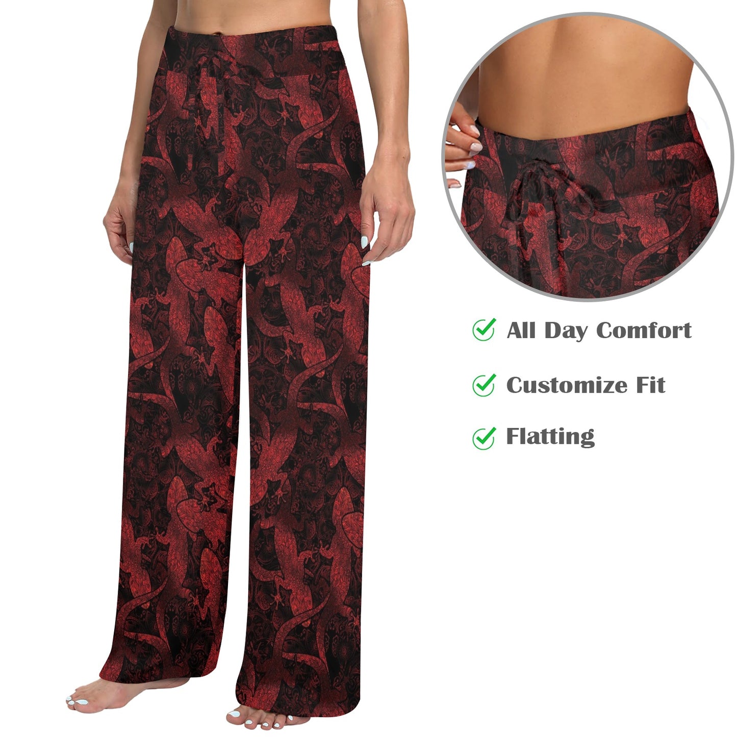 Gecko Pattern Print Design 04 Women's Wide Leg Lounge Pants