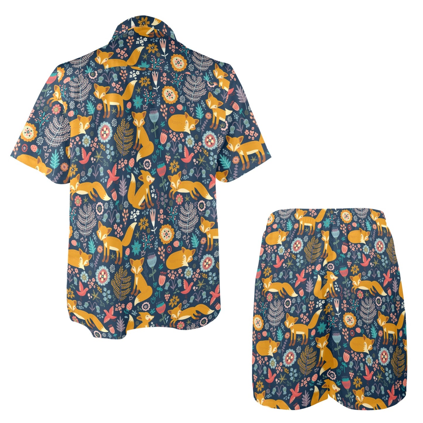Fox Cute Jungle Print Pattern Men's Beach Shirt and Shorts Set