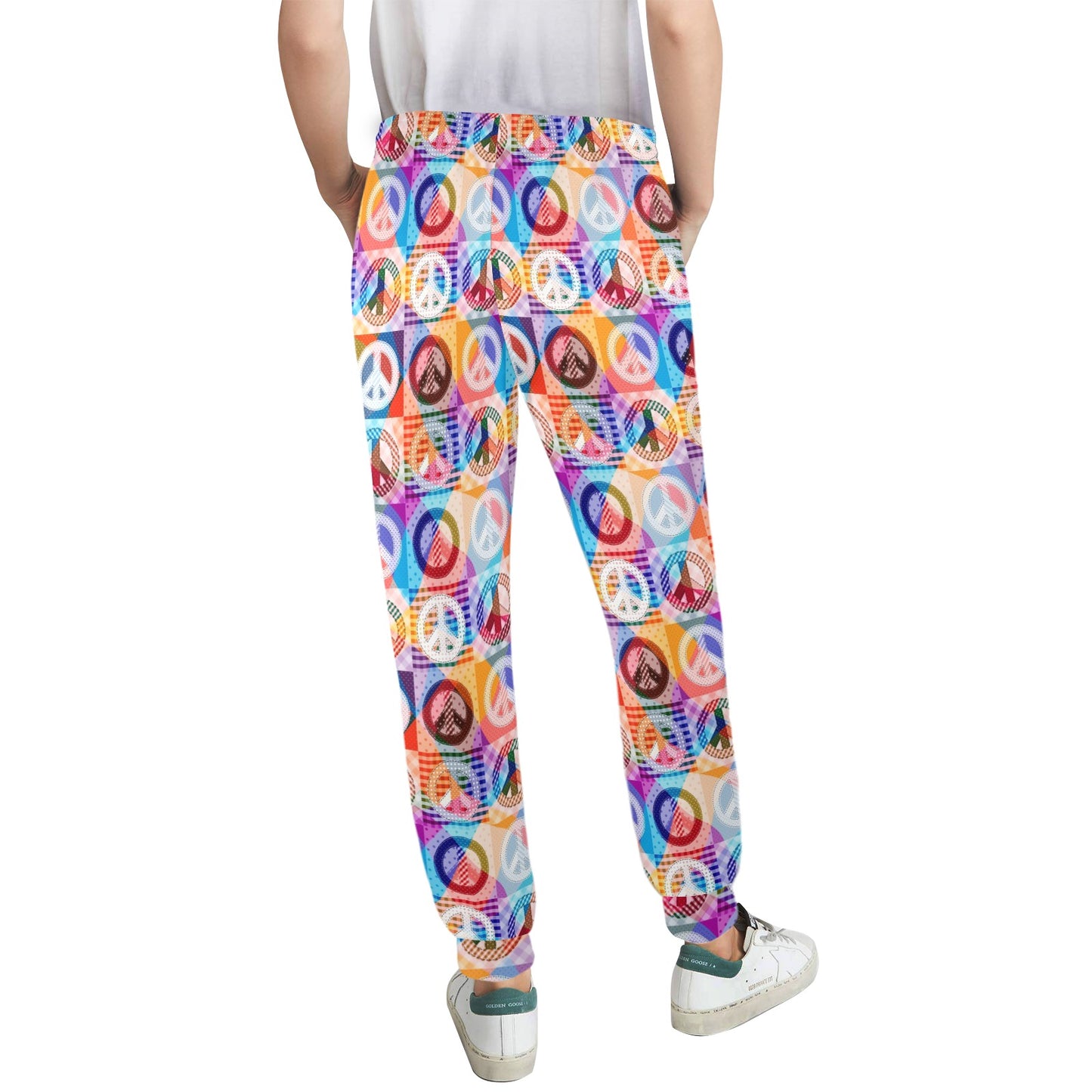 Peace Sign Patchwork Design Print Women's Casual Track Pants