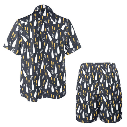 Champagne Pattern Print Design 01 Men's Beach Shirt and Shorts Set