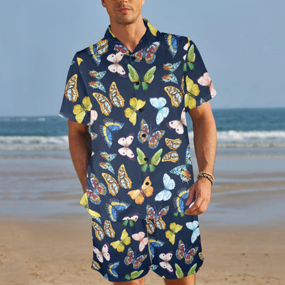 Butterfly Beautiful Print Pattern Men's Beach Shirt and Shorts Set
